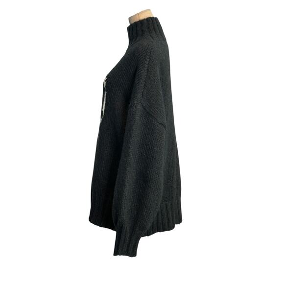 Lisa Says Gah Cece Black Ink Bow Knit Oversized Turtleneck Sweater Size M/L - Picture 6 of 13